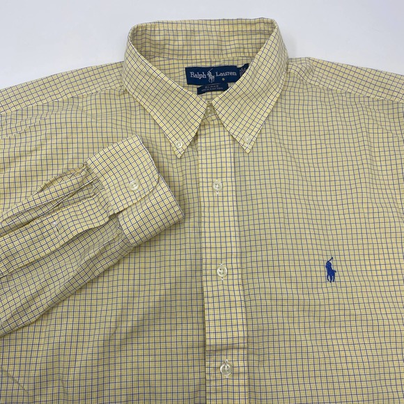 Ralph Lauren XL Yellow Blue Blake Plaid‎ Long Sleeve Button Up 100% Cotton Shirt - Picture 1 of 5